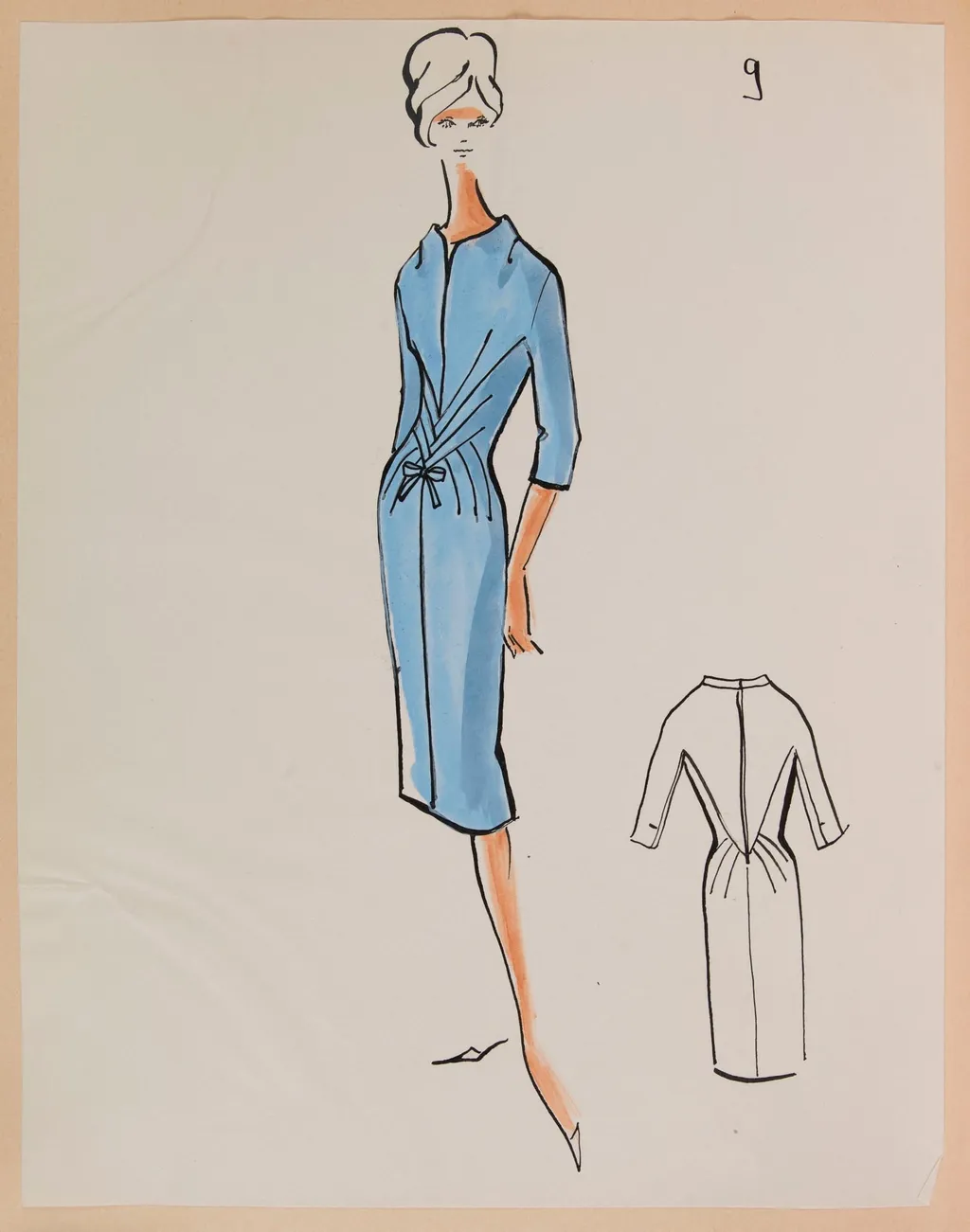 Robe ajustée à plis en chevrons à la taille, by Marie-Louise Carven, 1959
