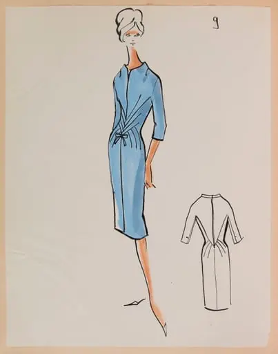 Robe ajustée à plis en chevrons à la taille, by Marie-Louise Carven