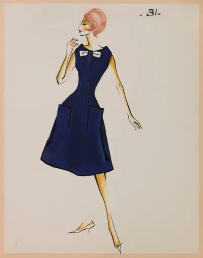 Robe bleu marine à deux grandes poches sur la jupe, by Marie-Louise Carven