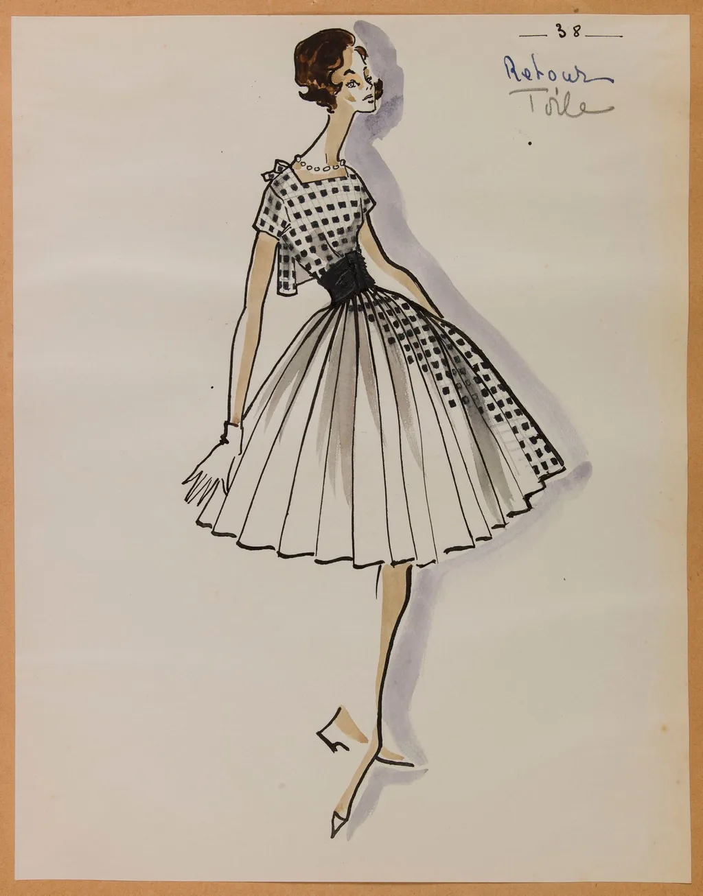 Robe plissée blanche à motif de carré noir, by Marie-Louise Carven, 1957