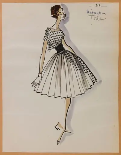 Robe plissée blanche à motif de carré noir, by Marie-Louise Carven