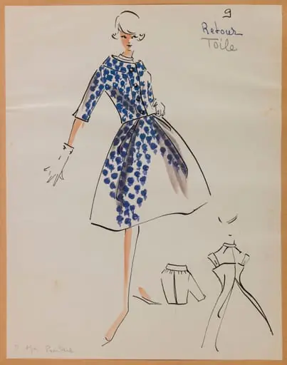 Tailleur à motif bleu, by Marie-Louise Carven