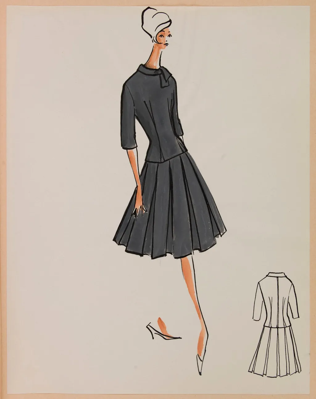 Tailleur gris foncé à jupe à larges plis, by Marie-Louise Carven, 1959