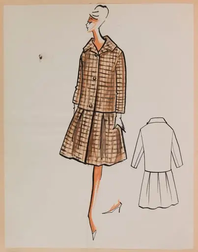 Tailleur marron à veste coupe droite et  jupe évasée, by Marie-Louise Carven