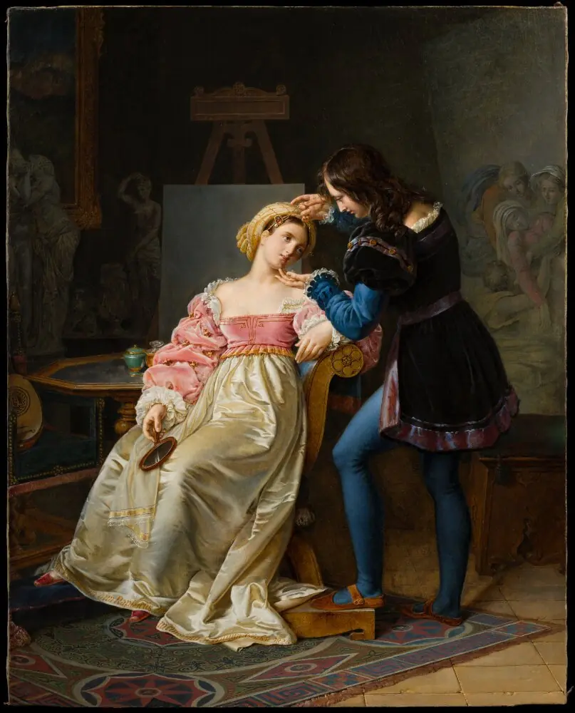 Raphael Adjusts Fornarina’s Hair Before Painting her Portrait, by Marie-Philippe Coupin de La Couperie