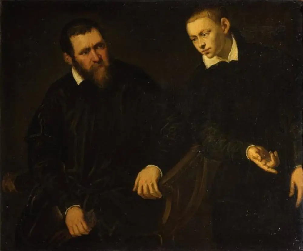 Self-portrait with Jacopo Strada (1507-1588), by Marietta Robusti
