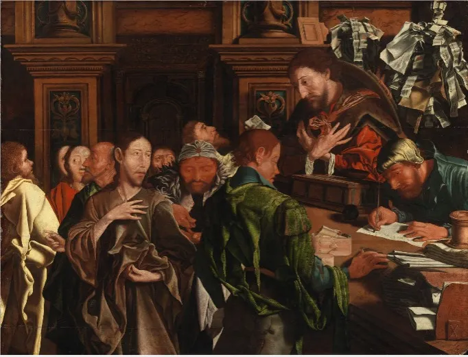 The Calling of Saint Matthew, by Marinus van Reymerswaele, oil, 1543