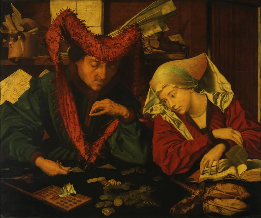 The Moneychanger and his Wife, by Marinus van Reymerswaele, oil, 1541
