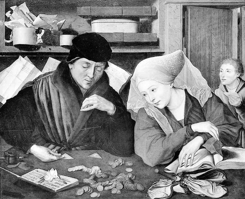 The Moneychanger and his wife, by Marinus van Reymerswaele, paint