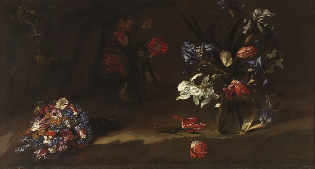 Vases of flowers, by Mario Nuzzi, oil, 1640