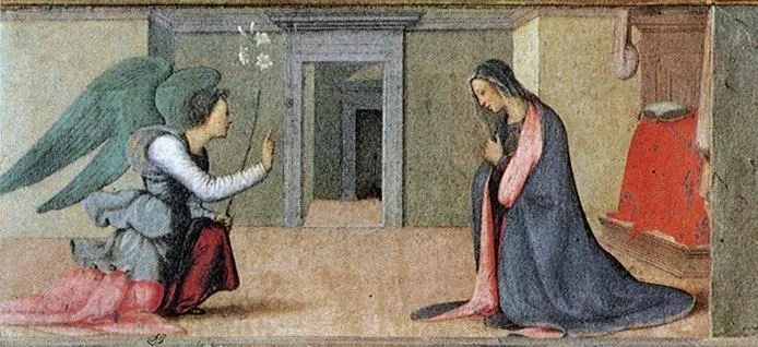 Annunciation, by Mariotto Albertinelli, oil, 1503