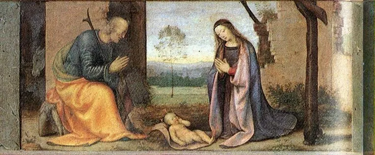 Birth of Christ, by Mariotto Albertinelli, oil, 1503