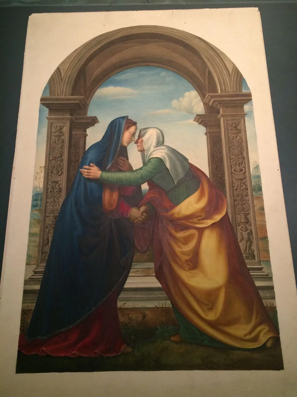 Copy after The Visitation (The meeting of Mary and Elizabeth), Mariotto Albertinelli in the Uffizi (Florence), by Mariotto Albertinelli, watercolor