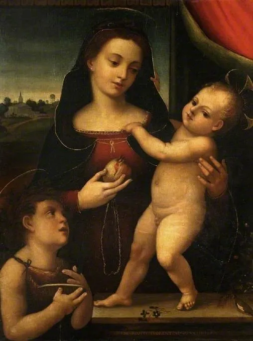 The Virgin and Child with the infant Baptist, by Mariotto Albertinelli, oil, 1509