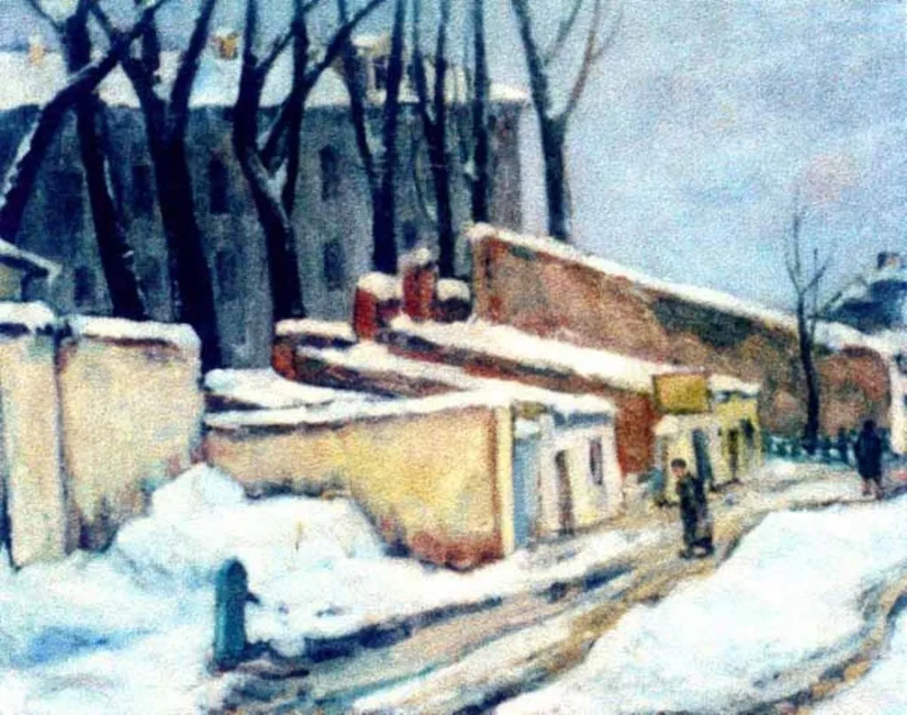 Peisaj de iarnă (Curte în Calea Victoriei), by Marius Bunescu, unspecified, 1928