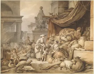 Market Scene with a Fantastic Sculpture