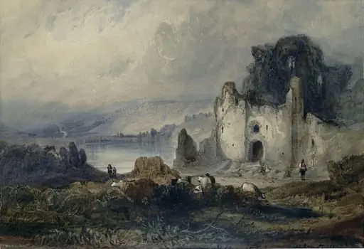 Ruined castle and lake, by Marshall