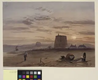 Martello Tower at St. Leonards against setting sun
