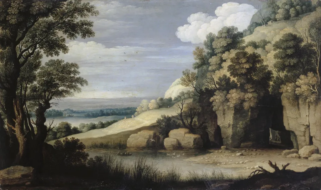 Landscape with a Lake, by Marten Ryckaert, oil, 1616