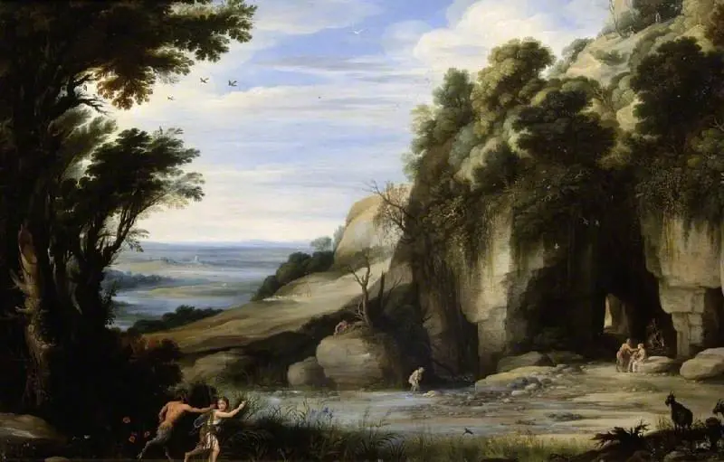 Landscape with Pan and Syrinx, after Paul Bril, by Marten Ryckaert