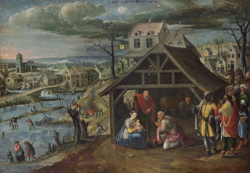 Adoration of the Magi (January), by Marten van Valckenborch, oil, 1593