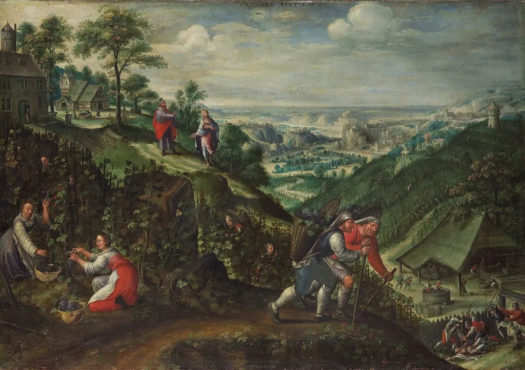 Gleichnis von den bösen Winzern (Oktober), by Marten van Valckenborch, oil, 1593