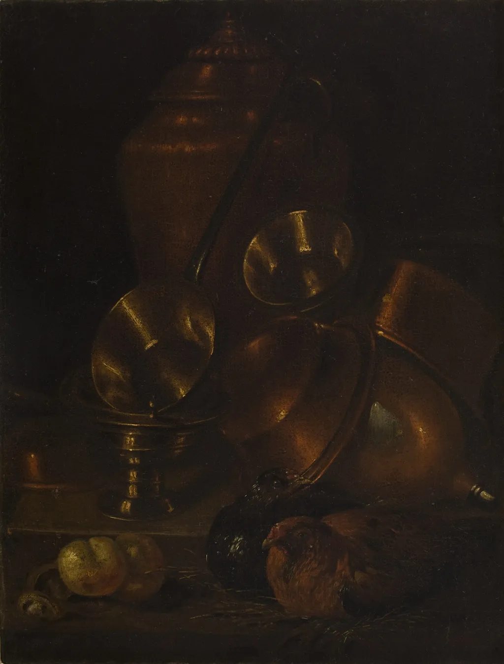 Still Life (Hen with Brass and Copper Vessels), by Martin Dichtl, oil, 1684