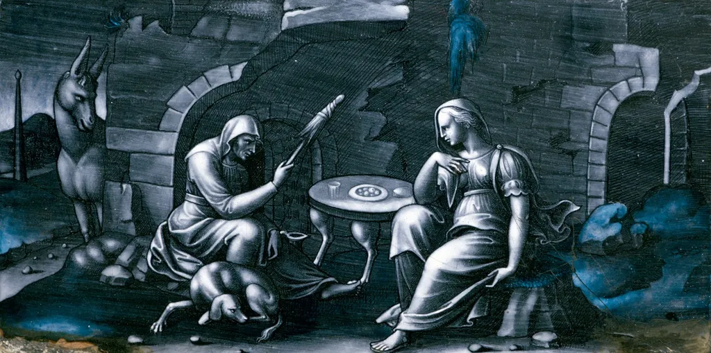 Old Woman Telling the Tale of Psyche, by Martin Didier Pape, copper, 1590