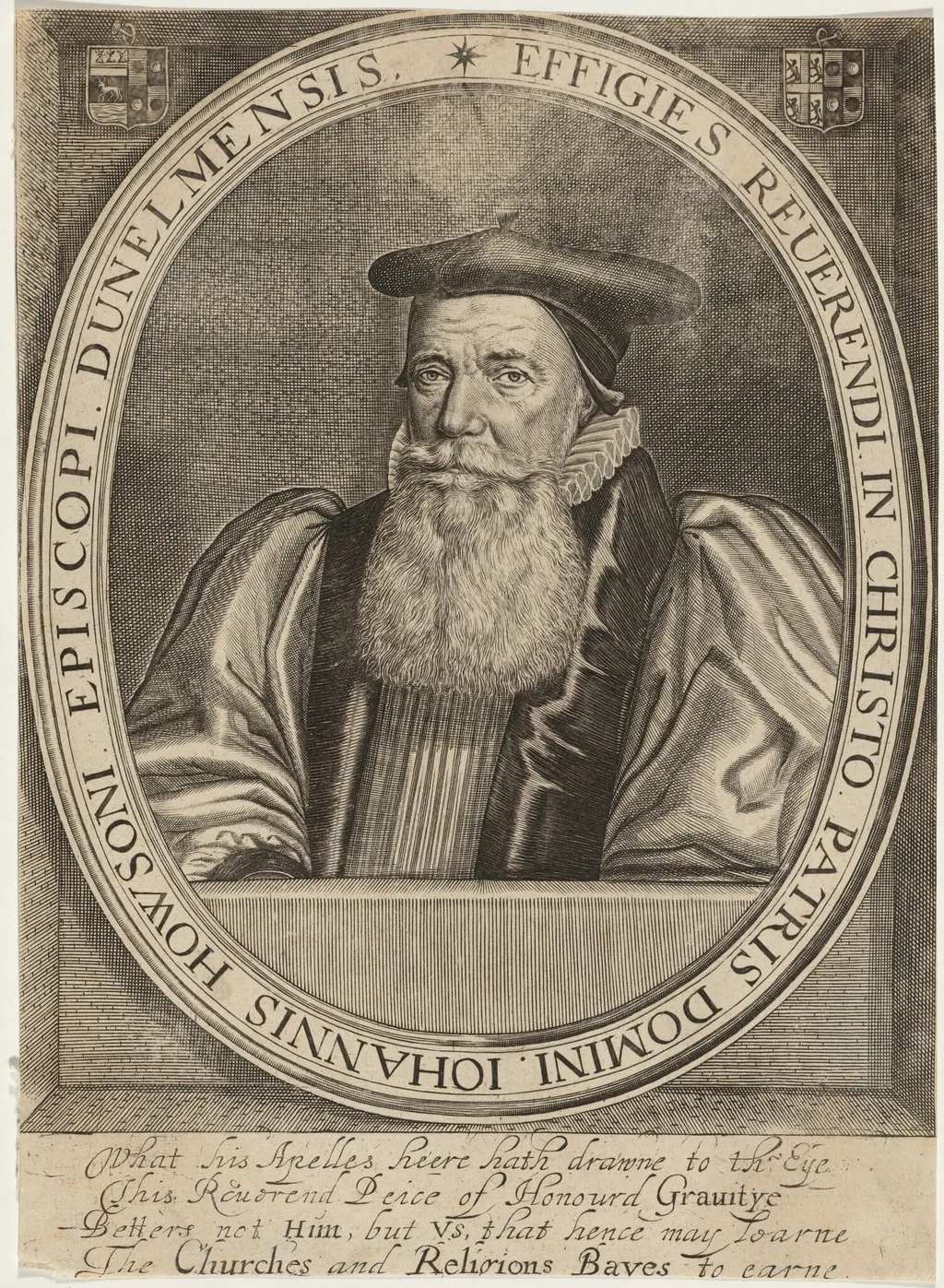 John Howson, Bishop of Durham, by Martin Droeshout, ink, 1610