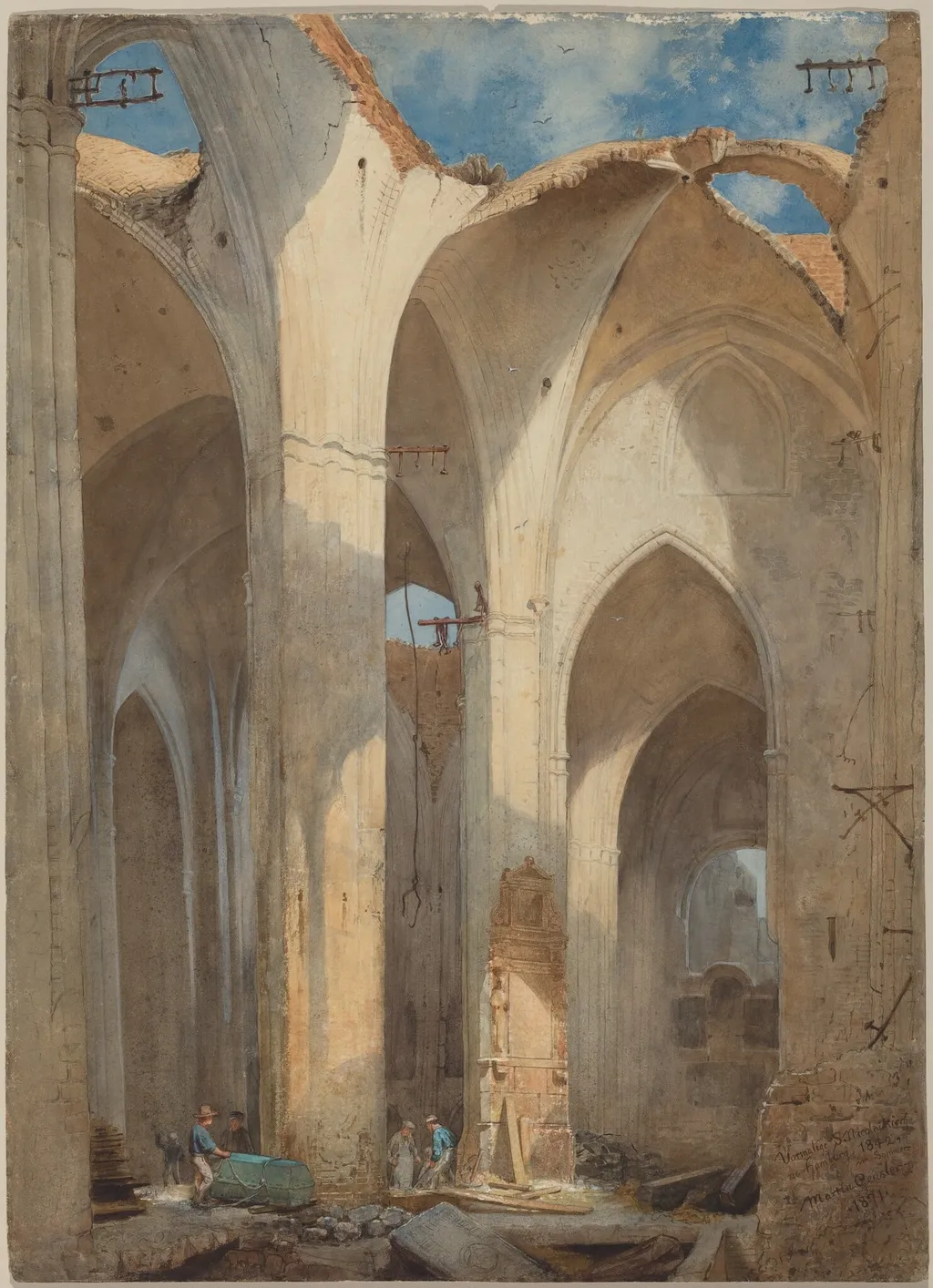 The Ruins of Saint Nicolai Church in Hamburg, by Martin Gensler, ink, 1871