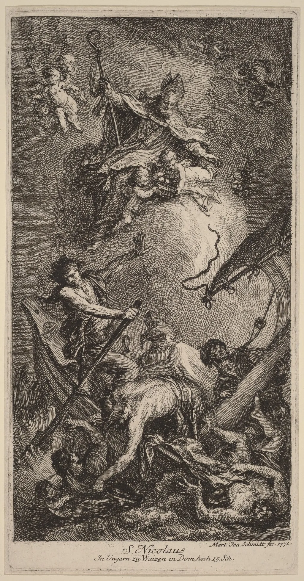 Saint Nicholas Rescuing Sailors, by Martin Johann Schmidt, ink, 1771