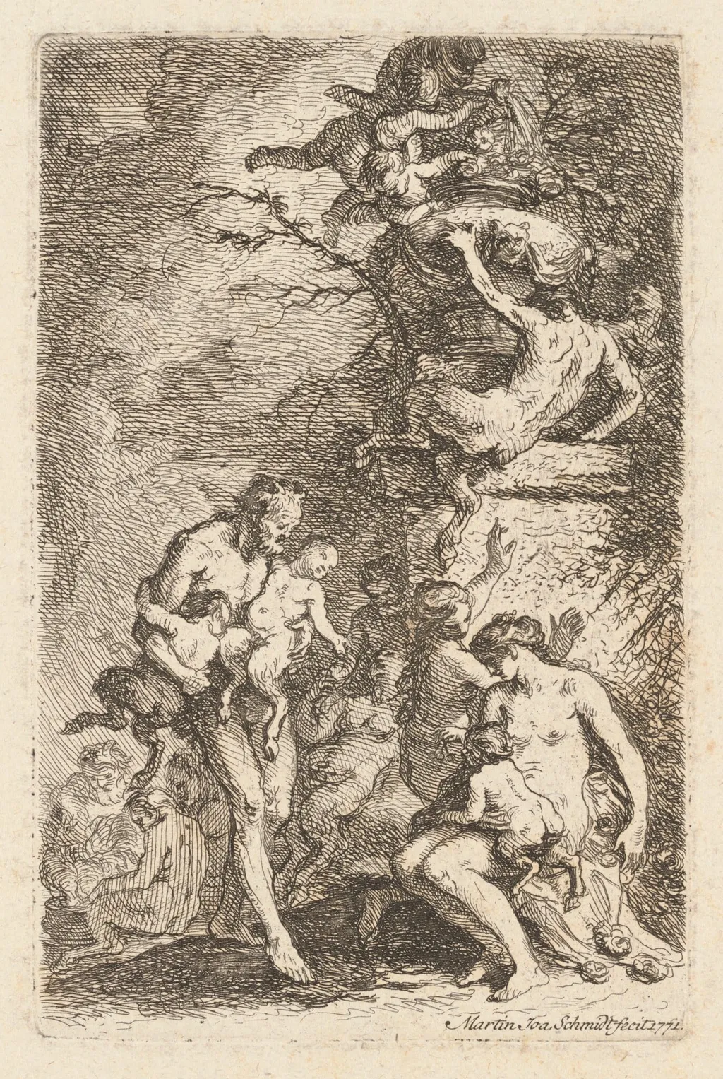 The Education of Satyr Children, by Martin Johann Schmidt, ink, 1771