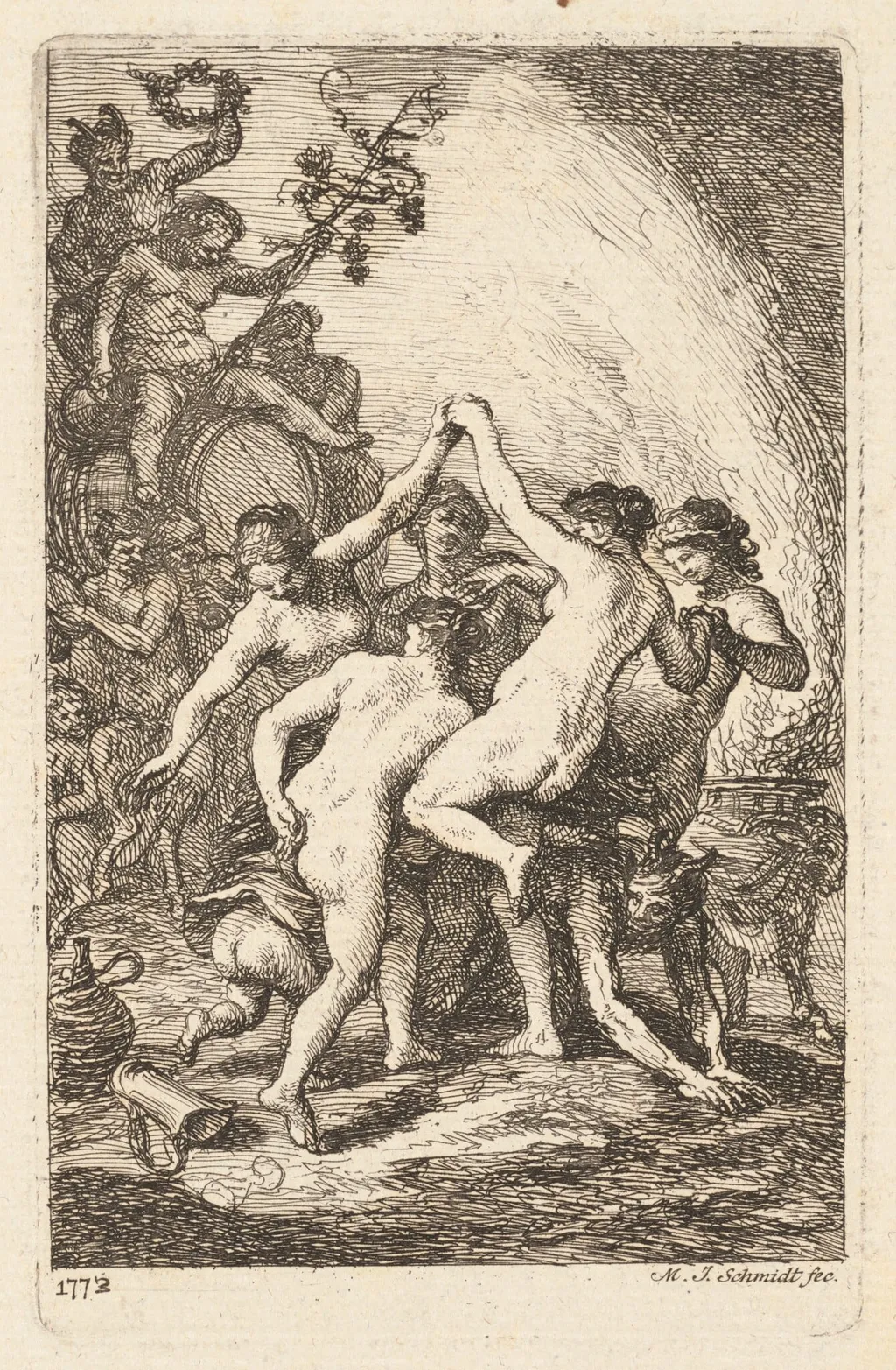 The Triumph of Bacchus with Dancing Nymphs, by Martin Johann Schmidt, ink, 1773