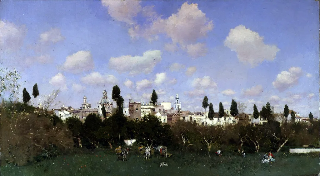 Gathering Oranges, Granada, by Martín Rico, oil, 1850