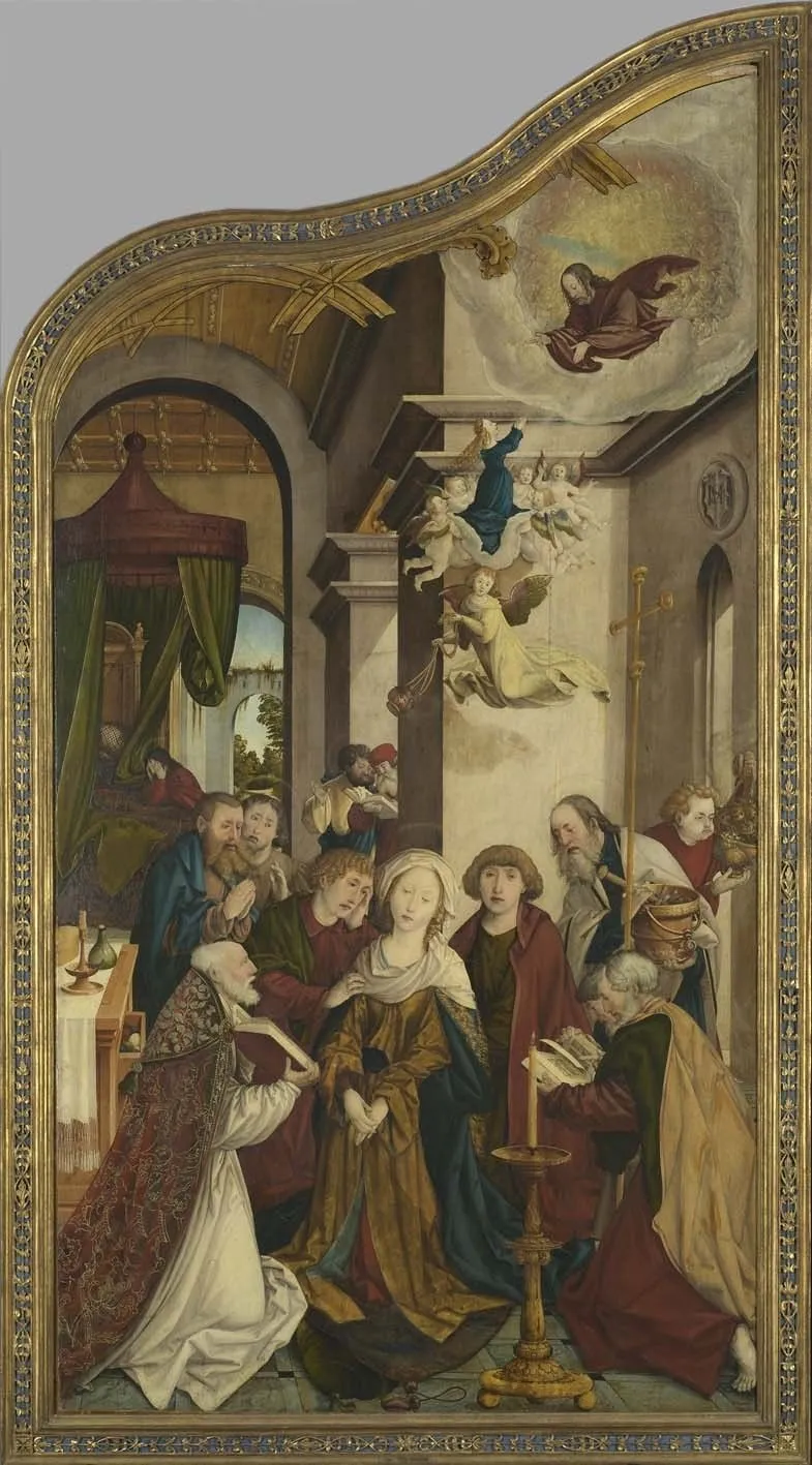 Wettenhauser Hochaltar: Tod Mariae Rückseite: Abschied Christi (rechte Hälfte) mit Stifter Ulrich Hieber, by Martin Schaffner, unspecified, 1523