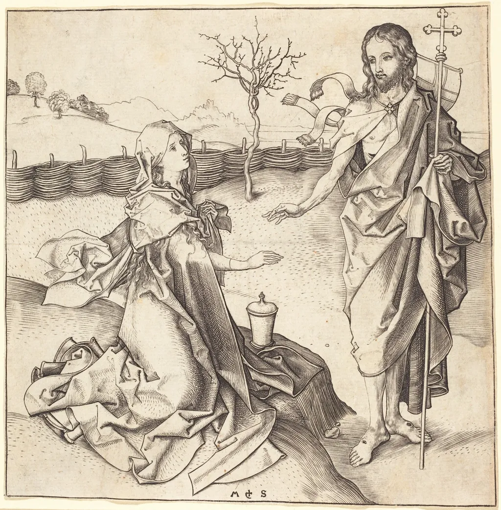 Christ Appearing to Mary Magdalene, by Martin Schongauer, ink, 1485