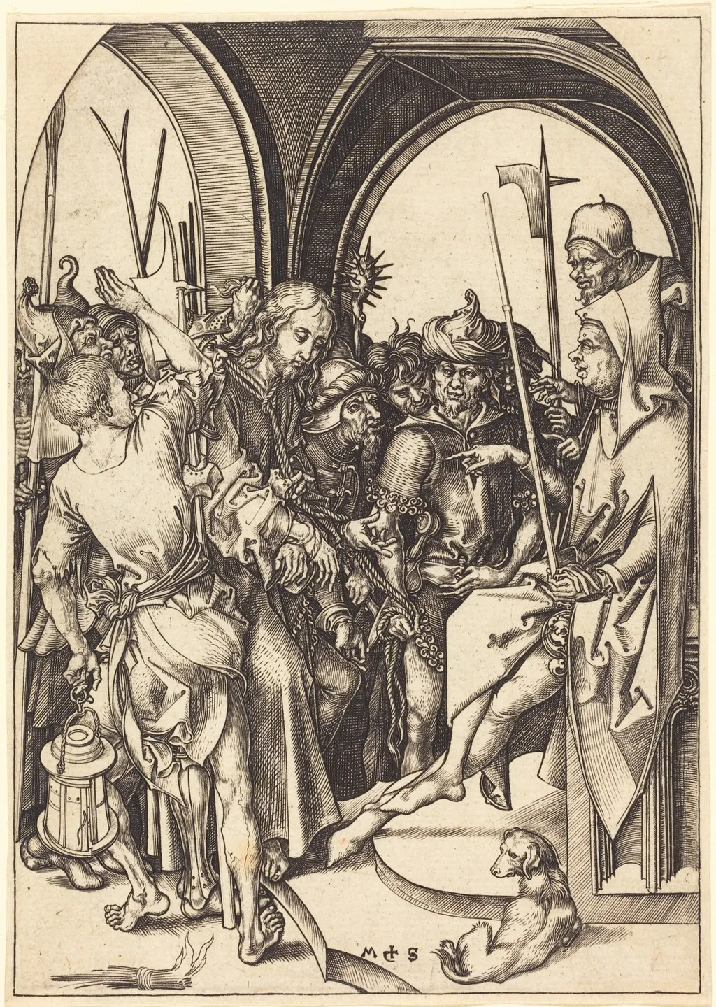 Christ before Annas, by Martin Schongauer, ink, 1480