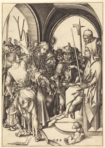 Christ before Annas, by Martin Schongauer