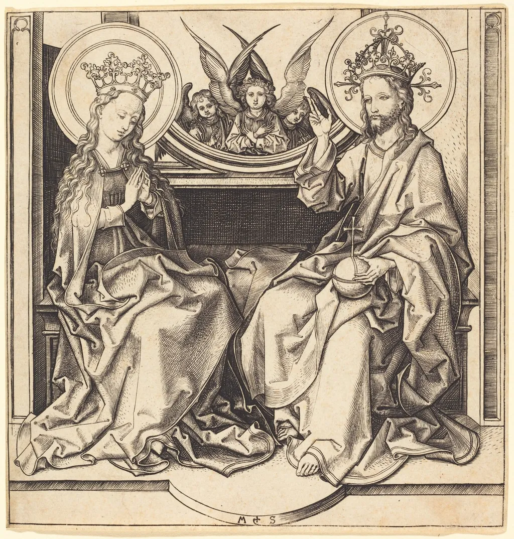 Christ Blessing the Virgin, by Martin Schongauer, ink, 1485