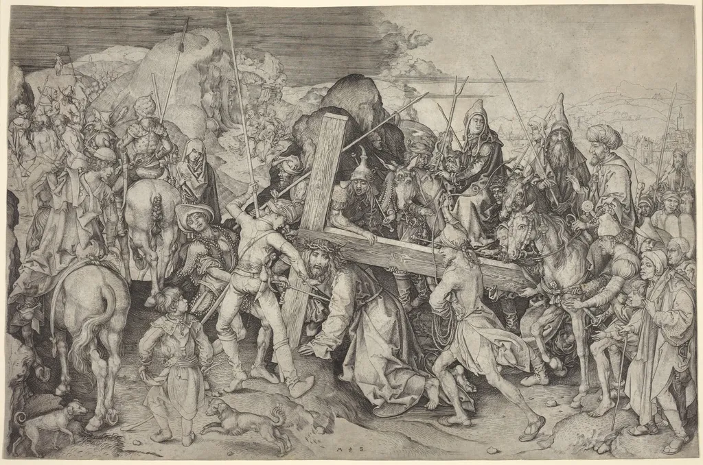 Christ Carrying the Cross, by Martin Schongauer, ink, 1470