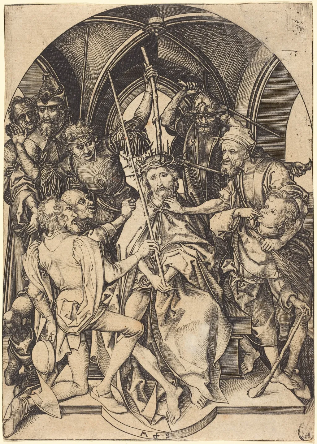 Christ Crowned with Thorns, by Martin Schongauer, ink, 1480