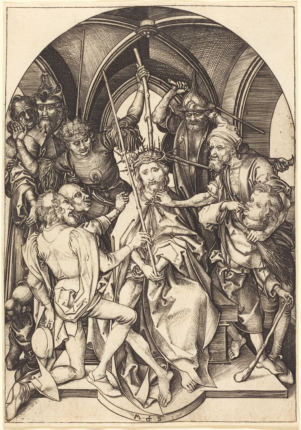 Christ Crowned with Thorns, by Martin Schongauer, ink, 1480