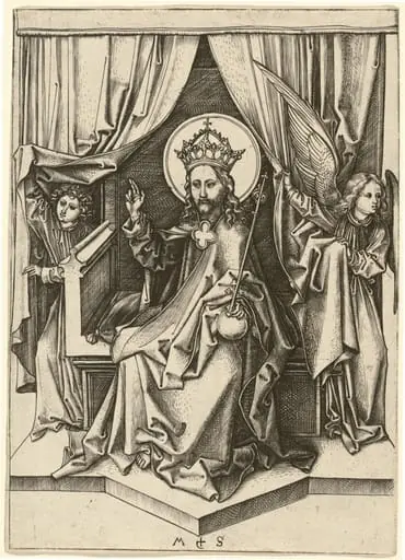 Christ Enthroned, with Two Angels, by Martin Schongauer