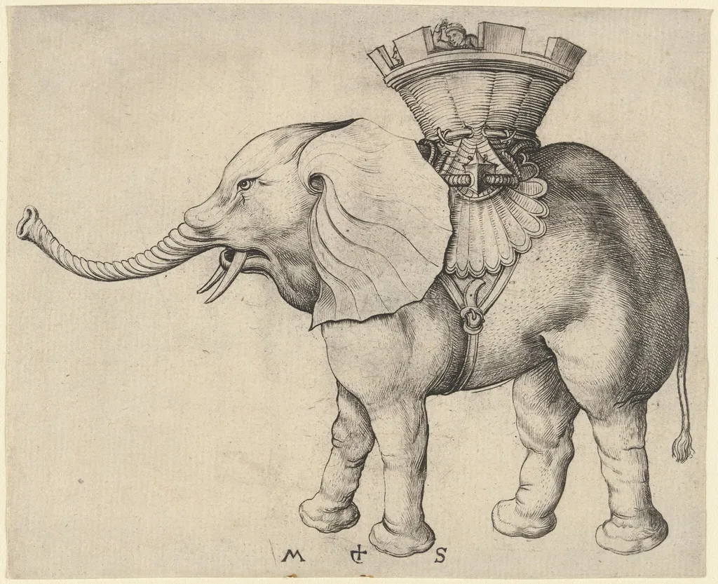 Elephant, by Martin Schongauer, ink, 1485