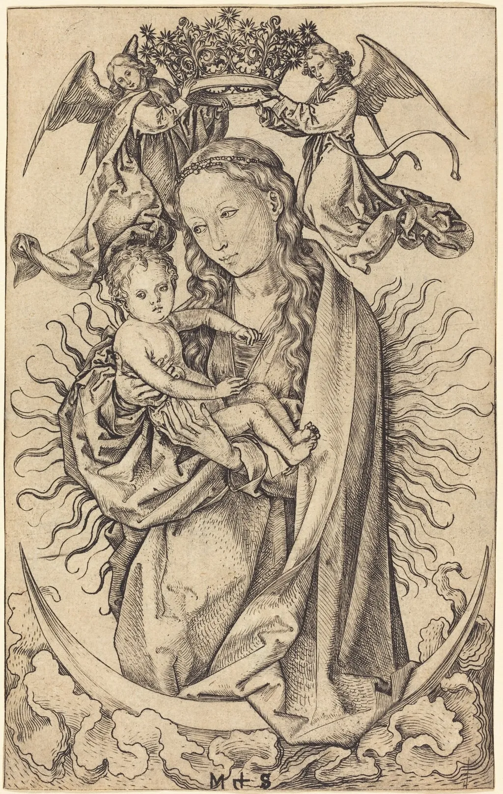 Madonna on the Crescent, by Martin Schongauer, ink, 1470