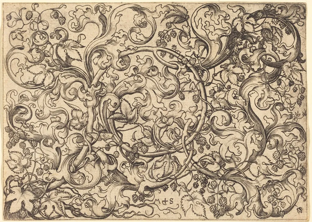 Ornament with Hop Vine, by Martin Schongauer, ink, 1485