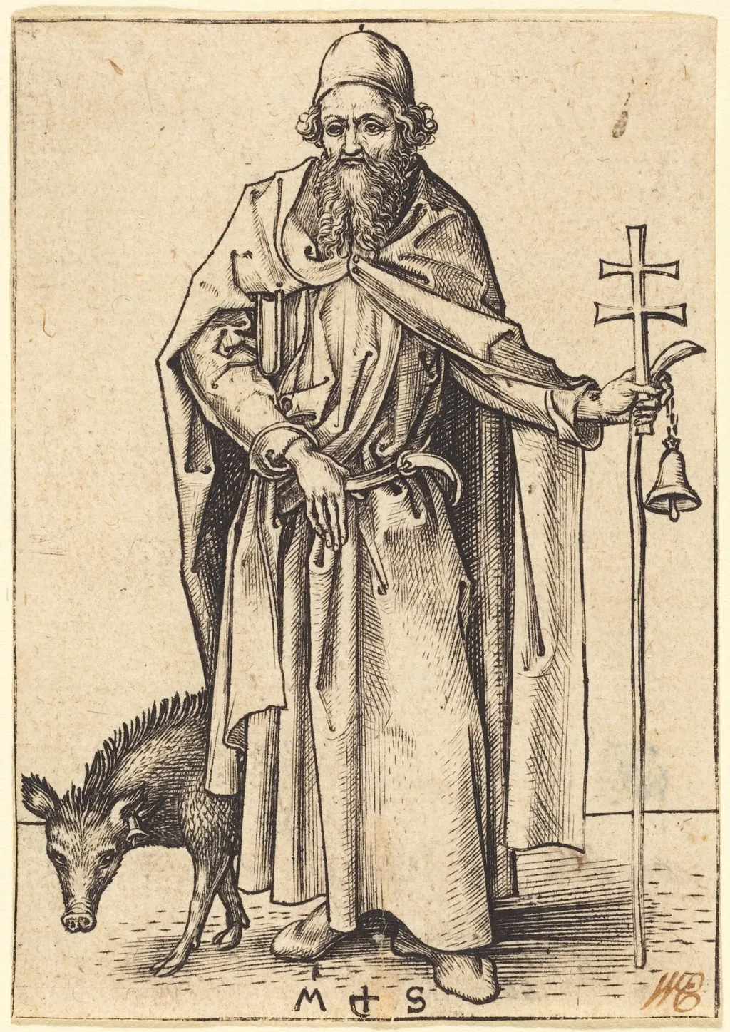 Saint Anthony, by Martin Schongauer, ink, 1480