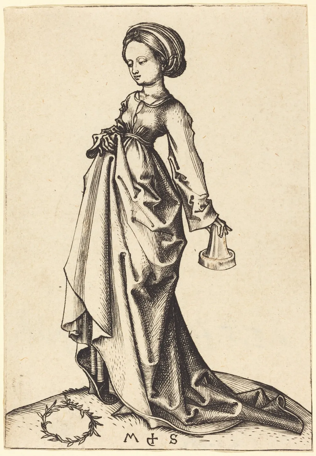 Second Foolish Virgin, by Martin Schongauer, ink, 1490