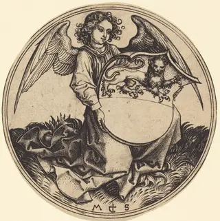 Shield with Lion, Held by Angel, by Martin Schongauer