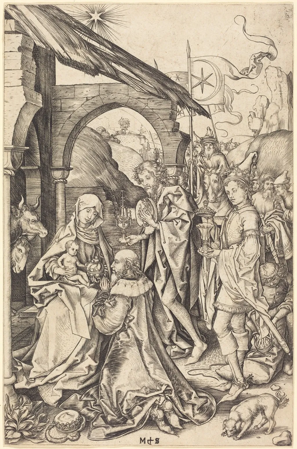The Adoration of the Magi, by Martin Schongauer, ink, 1472